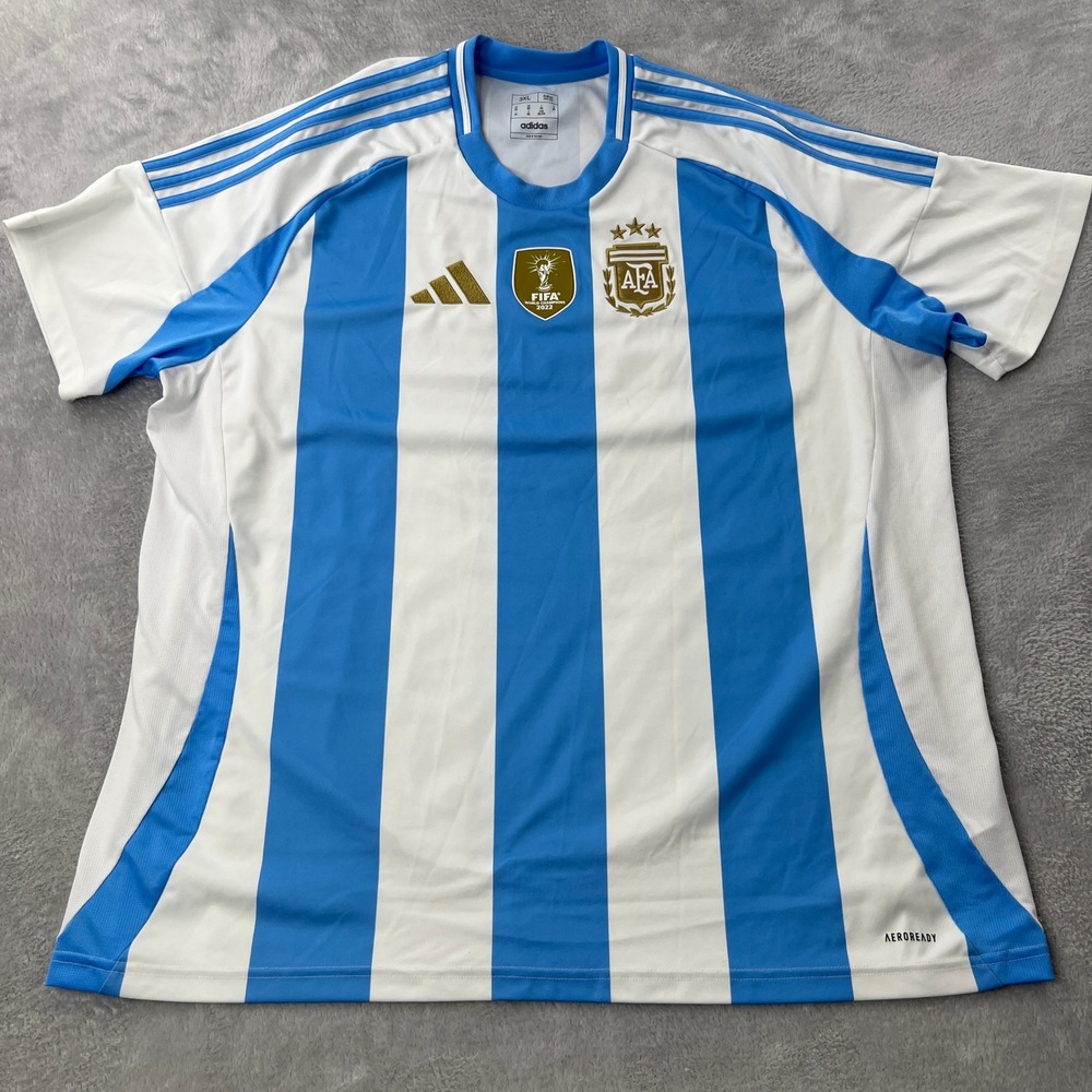 Adidas Jersey 3XL Argentina 2022 World Cup Home Soccer AFA Blue Striped Mens